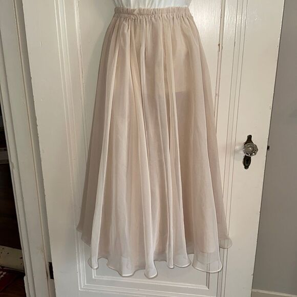 Homemade/handmade light tan double layer polyester full midi skirt - Picture 1 of 8